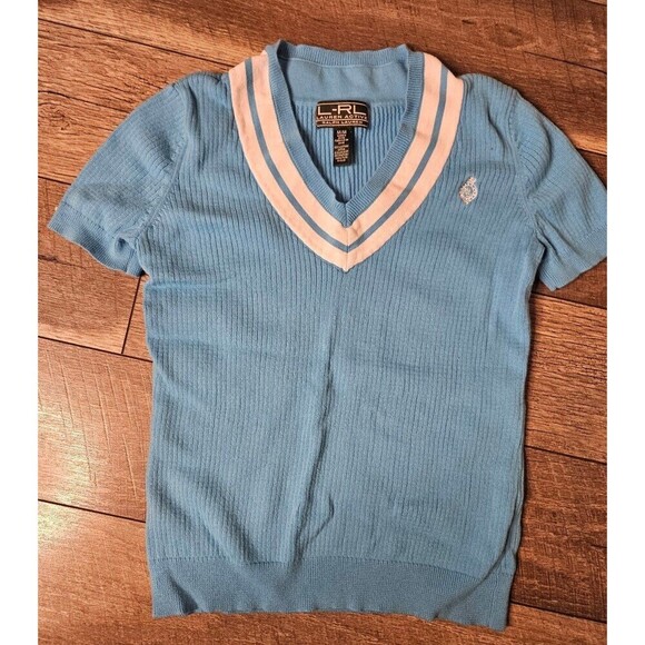 L-RL Lauren Active Ralph Lauren Knit Women’s Sweater Size Medium V-neck Golf - Picture 2 of 8